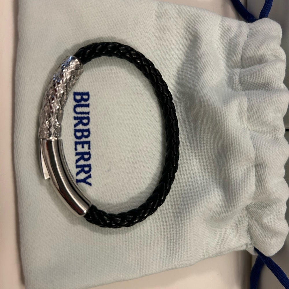 New Burberry Black and Silver Braided Bracelet